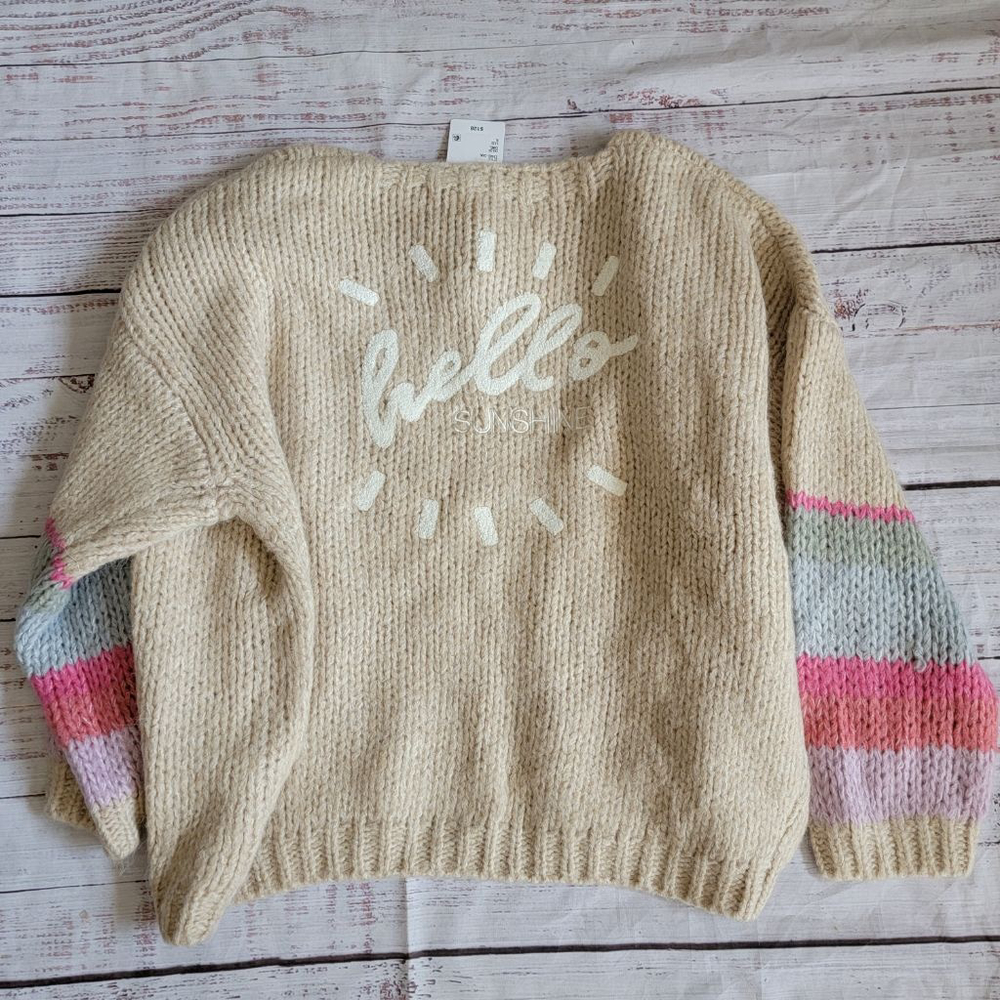 Saltwater Luxe Hello Sunshine Cream Knit Colorful Stripe Sleeve Cardigan XL NWT